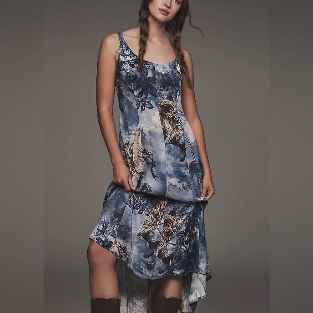 Anthropologie PILCRO Blue Sleeveless Scoop Neck Dress Midi Sz Medium Whimsigoth